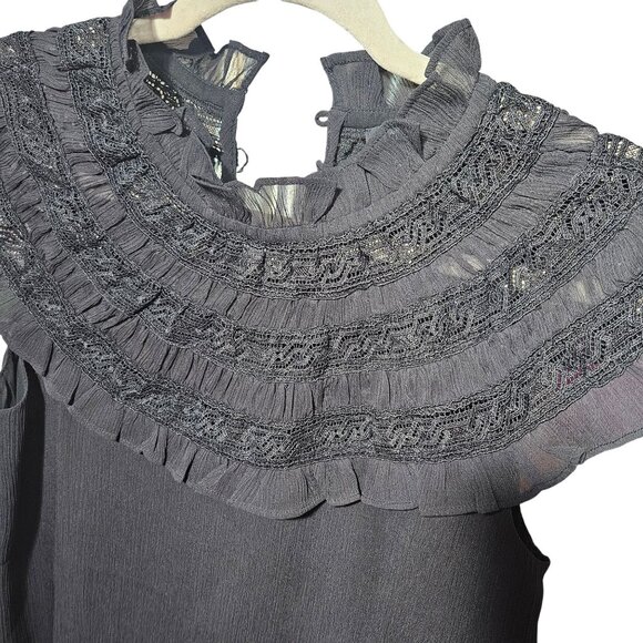 Ann Taylor Black Sleeveless Lace Yoke Blouse With Ruffle Details Size S - Picture 2 of 4